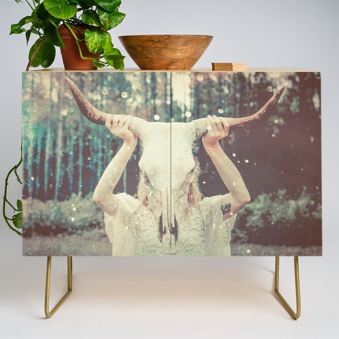 Bull Skull Tribal Woman Credenza Gallery Image 1