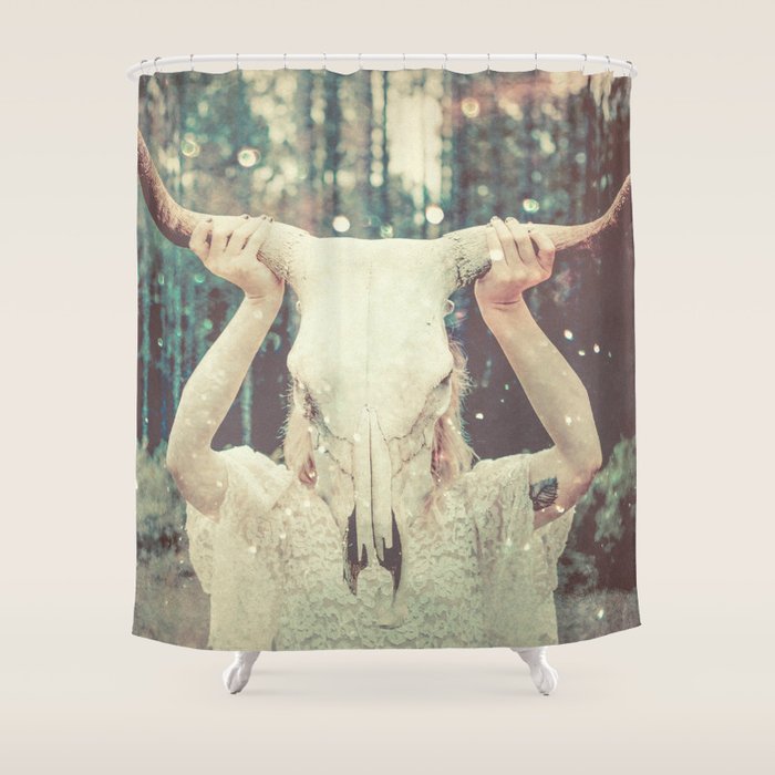 Bull Skull Tribal Woman Shower Curtain Gallery Image 1