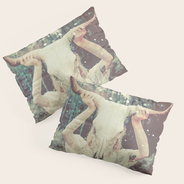 Bull Skull Tribal Woman Pillow Sham Gallery Image 3