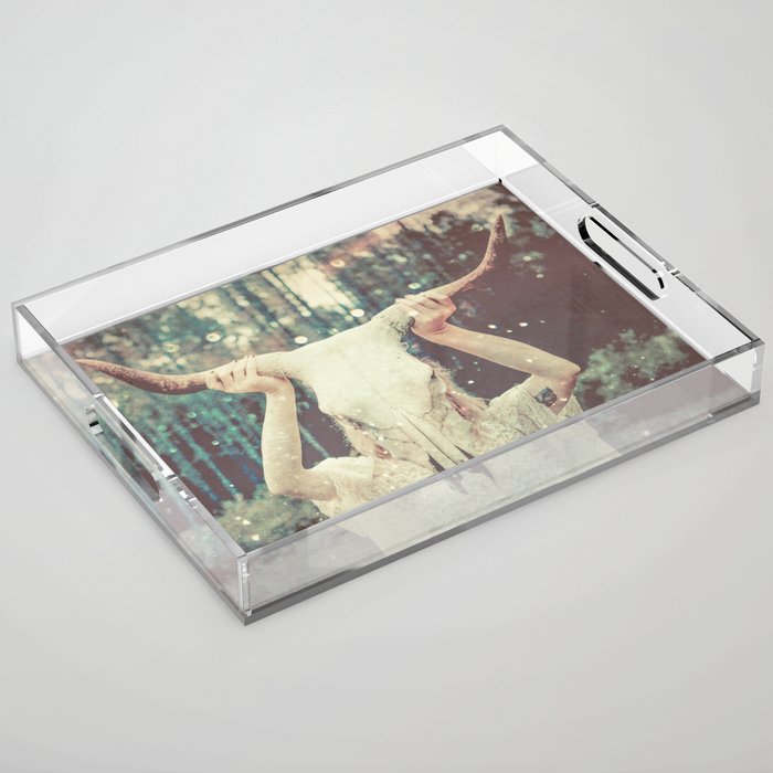 Bull Skull Tribal Woman Acrylic Tray Gallery Image 1