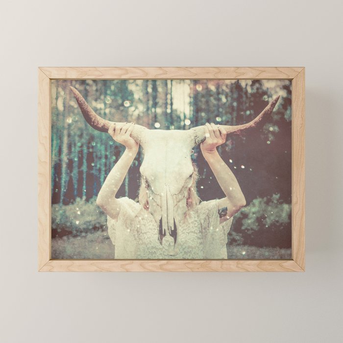 Bull Skull Tribal Woman Mini Art Print Gallery Image 1