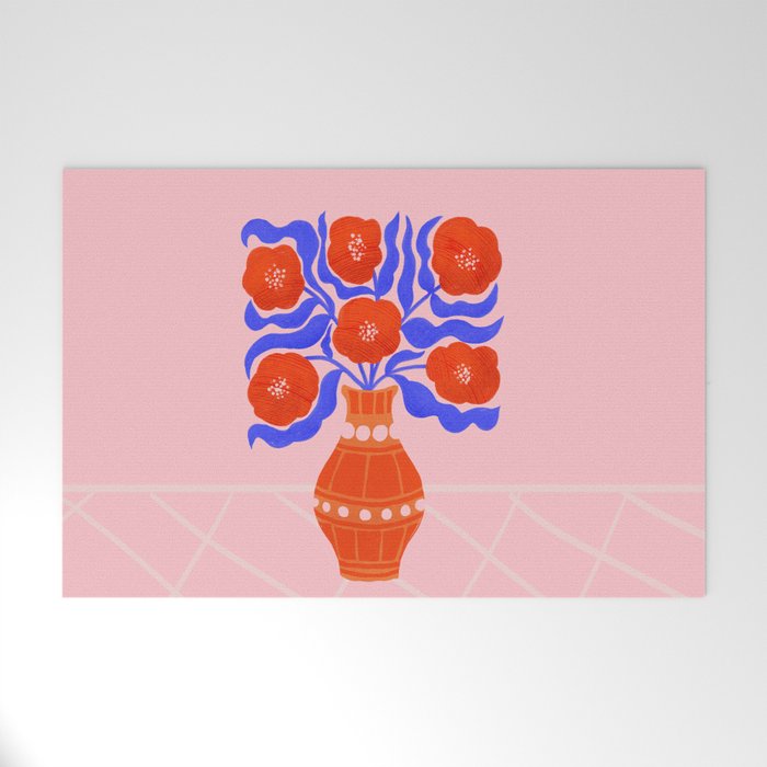 Bright Red Poppies In A Vase Welcome Mat Gallery Image 1