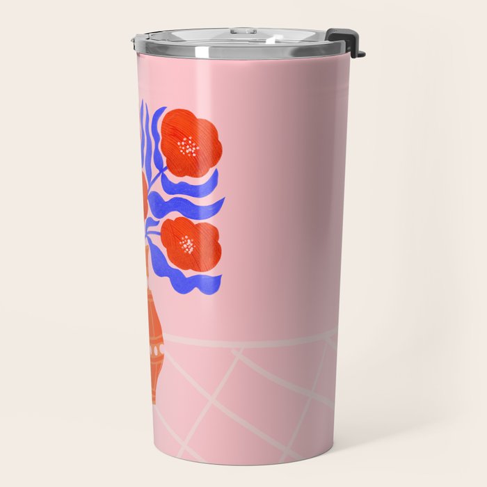 Bright Red Poppies In A Vase Travel Mug Gallery Image 2