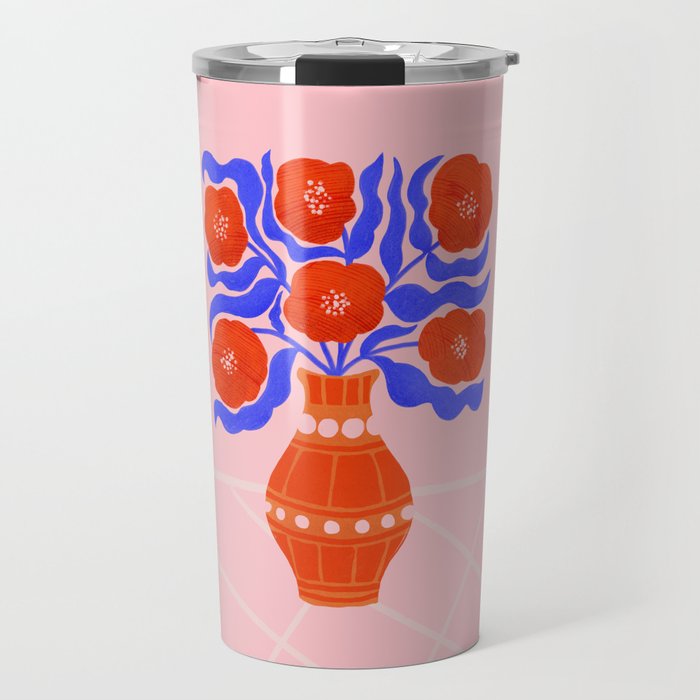 Bright Red Poppies In A Vase Travel Mug Gallery Image 1