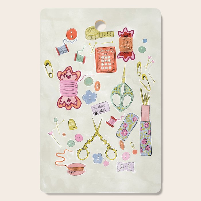 Vintage Sewing Kit Illustration Cutting Board Gallery Image 1
