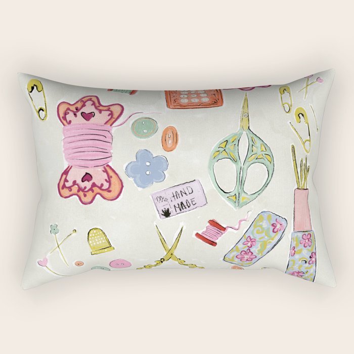 Vintage Sewing Kit Illustration Rectangular Pillow Gallery Image 2
