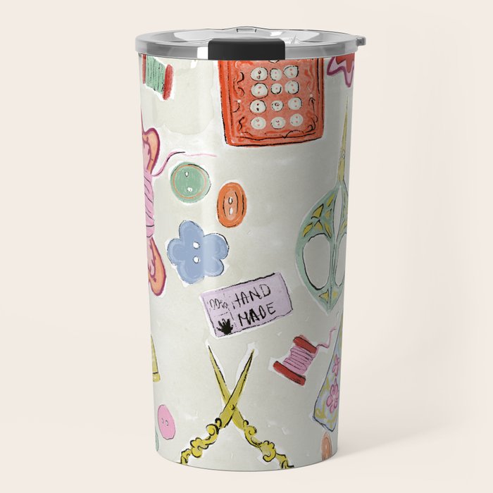 Vintage Sewing Kit Illustration Travel Mug Gallery Image 1