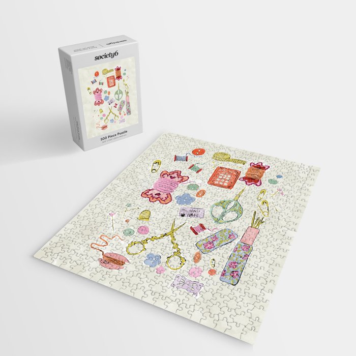 Vintage Sewing Kit Illustration Jigsaw Puzzle Gallery Image 2