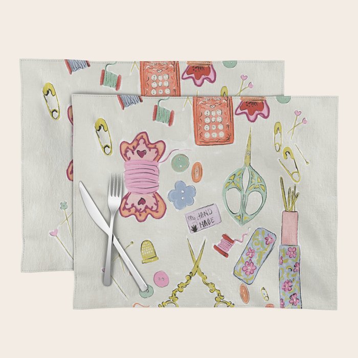Vintage Sewing Kit Illustration Placemat Gallery Image 1