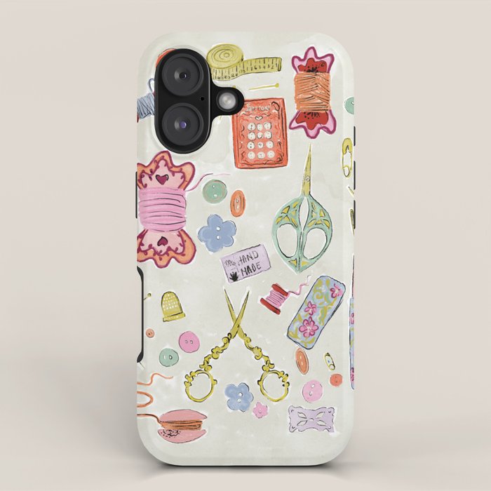 Vintage Sewing Kit Illustration iPhone Case Gallery Image 1