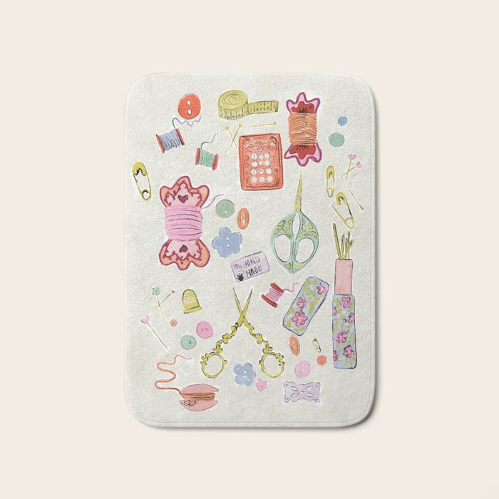 Vintage Sewing Kit Illustration Bath Mat Gallery Image 1