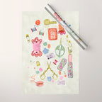 Vintage Sewing Kit Illustration Wrapping Paper Gallery Image 1