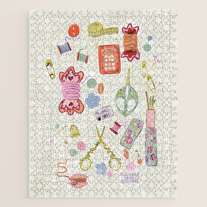 Vintage Sewing Kit Illustration Jigsaw Puzzle Gallery Image 1