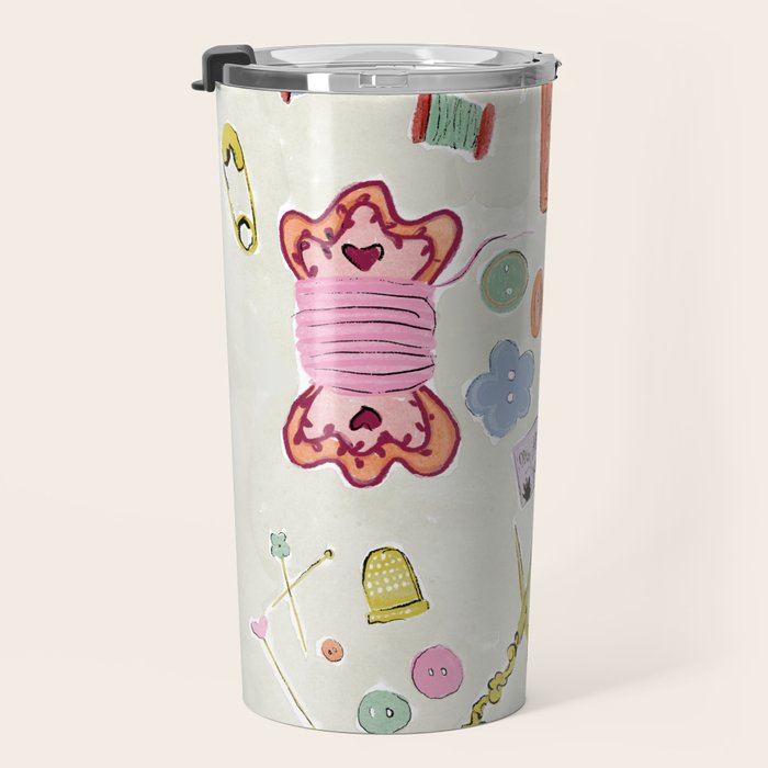 Vintage Sewing Kit Illustration Travel Mug Gallery Image 3