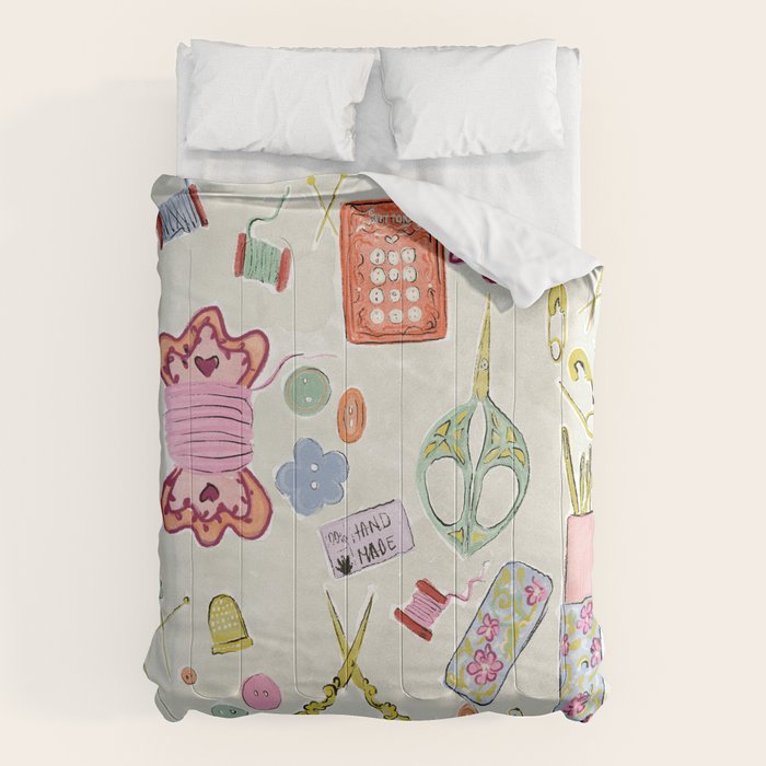 Vintage Sewing Kit Illustration Comforter Gallery Image 6