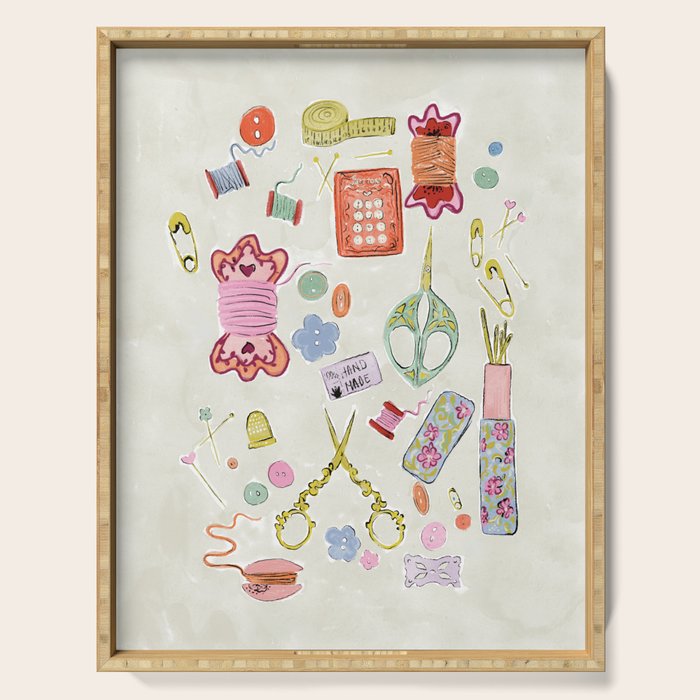 Vintage Sewing Kit Illustration Serving Tray Gallery Image 1