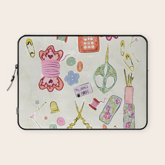 Vintage Sewing Kit Illustration Laptop Sleeve Gallery Image 1