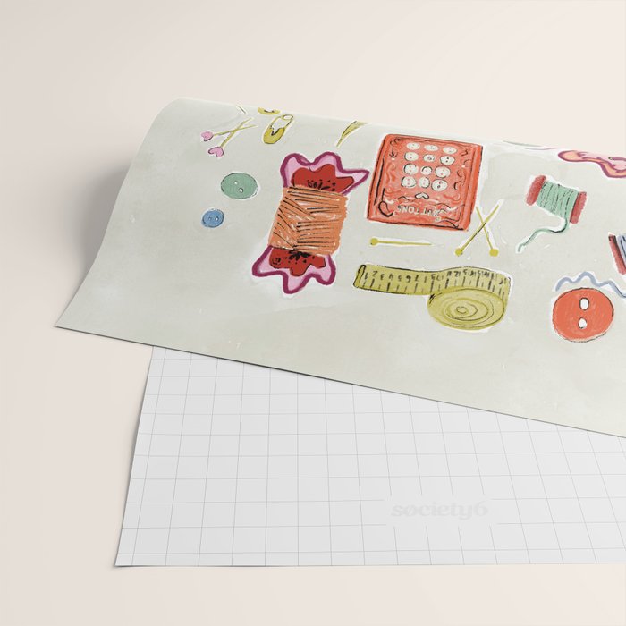 Vintage Sewing Kit Illustration Wrapping Paper Gallery Image 2