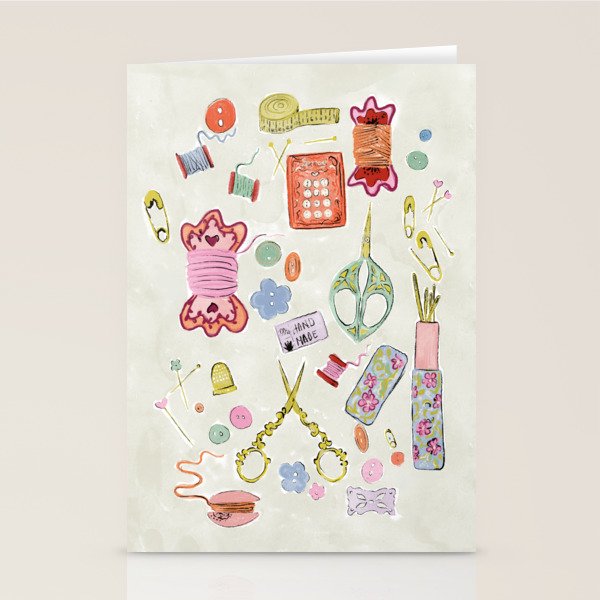 Vintage Sewing Kit Illustration Stationery Card Gallery Image 2