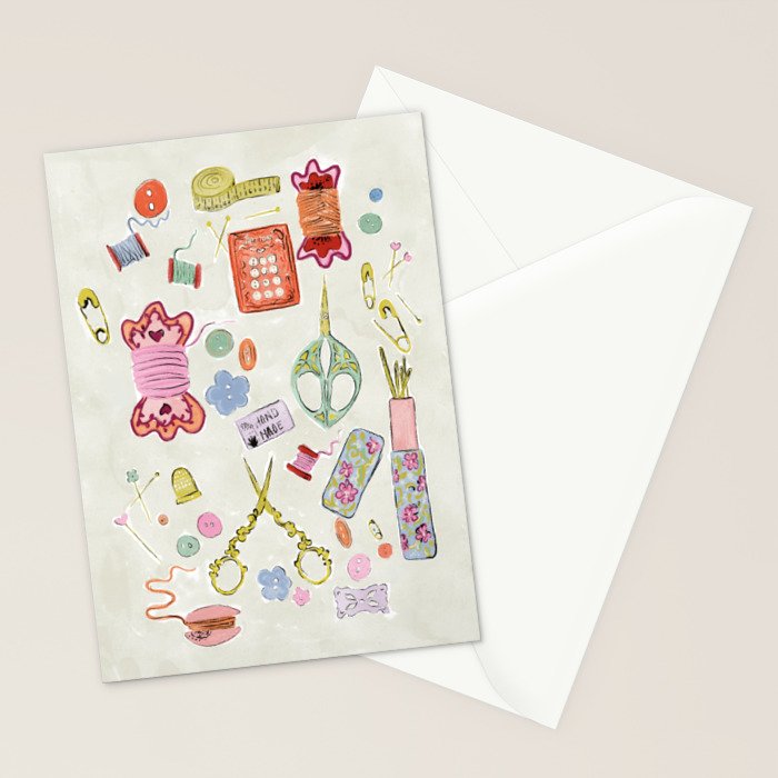 Vintage Sewing Kit Illustration Stationery Card Gallery Image 2