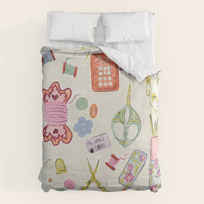 Vintage Sewing Kit Illustration Duvet Cover Gallery Image 6