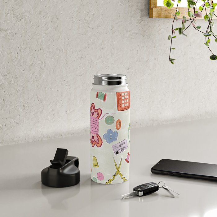 Vintage Sewing Kit Illustration Water Bottle Gallery Image 4