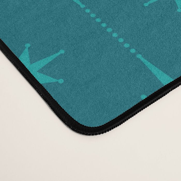 Midcentury Stars and Dots Pattern in Teal Blue and Turquoise Desk Mat Gallery Image 4
