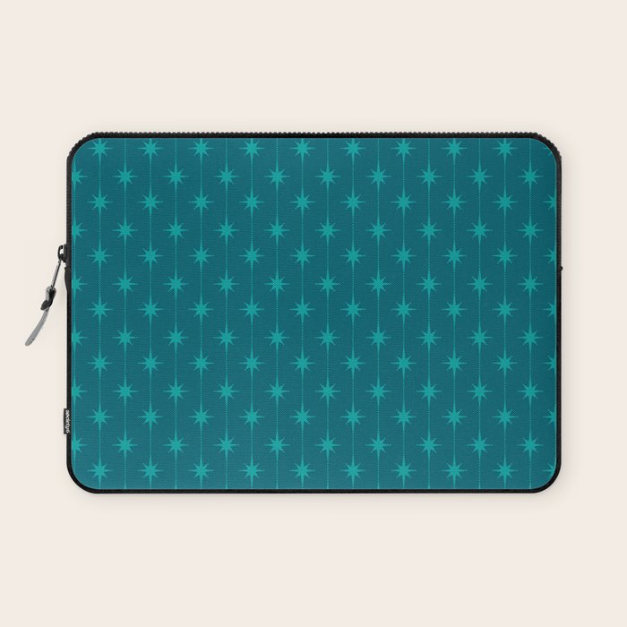 Midcentury Stars and Dots Pattern in Teal Blue and Turquoise Laptop Sleeve Gallery Image 1