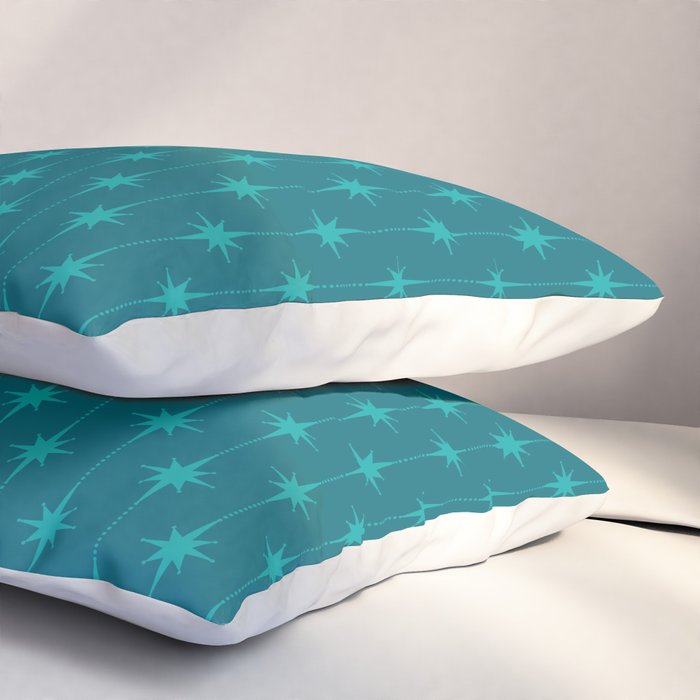 Midcentury Stars and Dots Pattern in Teal Blue and Turquoise Pillow Sham Gallery Image 3
