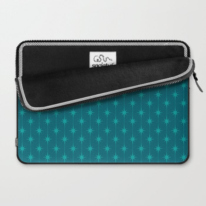 Midcentury Stars and Dots Pattern in Teal Blue and Turquoise Laptop Sleeve Gallery Image 2