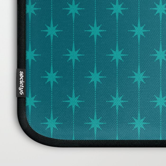 Midcentury Stars and Dots Pattern in Teal Blue and Turquoise Laptop Sleeve Gallery Image 3