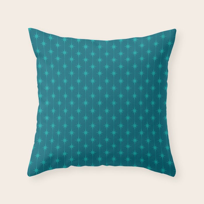 Midcentury Stars and Dots Pattern in Teal Blue and Turquoise Throw Pillow Gallery Image 6