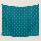 Midcentury Stars and Dots Pattern in Teal Blue and Turquoise Wall Tapestry Gallery Image 4