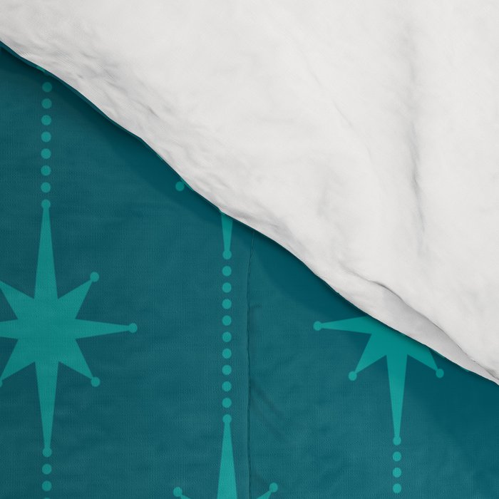 Midcentury Stars and Dots Pattern in Teal Blue and Turquoise Comforter Gallery Image 4