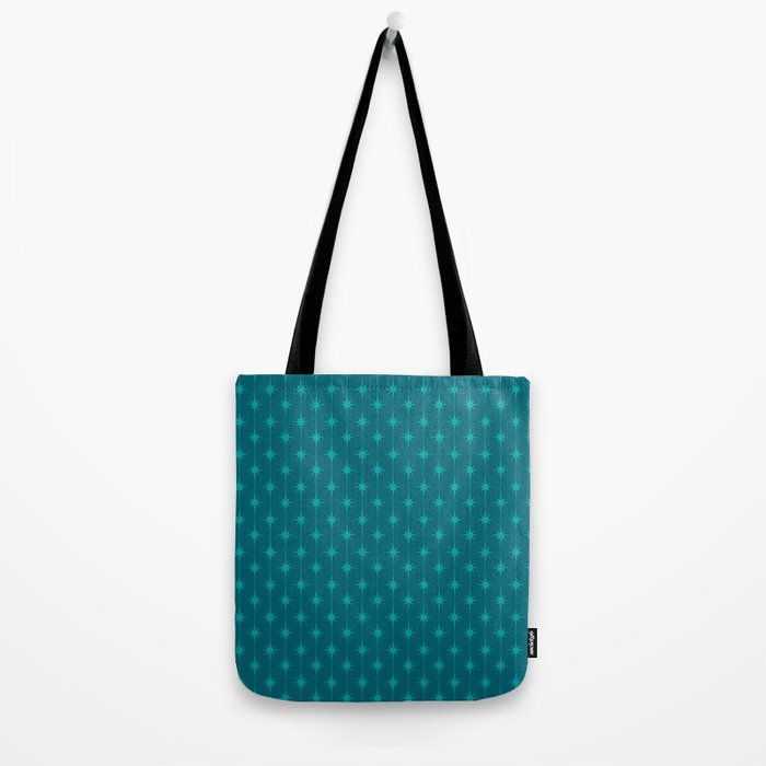 Midcentury Stars and Dots Pattern in Teal Blue and Turquoise Tote Bag Gallery Image 2