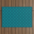 Midcentury Stars and Dots Pattern in Teal Blue and Turquoise Outdoor Rug Gallery Image 1