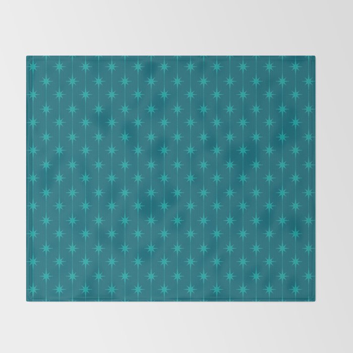 Midcentury Stars and Dots Pattern in Teal Blue and Turquoise Throw Blanket Gallery Image 2