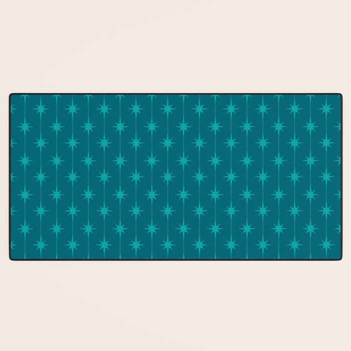 Midcentury Stars and Dots Pattern in Teal Blue and Turquoise Desk Mat Gallery Image 3