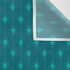 Midcentury Stars and Dots Pattern in Teal Blue and Turquoise Wall Tapestry Gallery Image 3