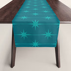 Midcentury Stars and Dots Pattern in Teal Blue and Turquoise Table Runner Gallery Image 1