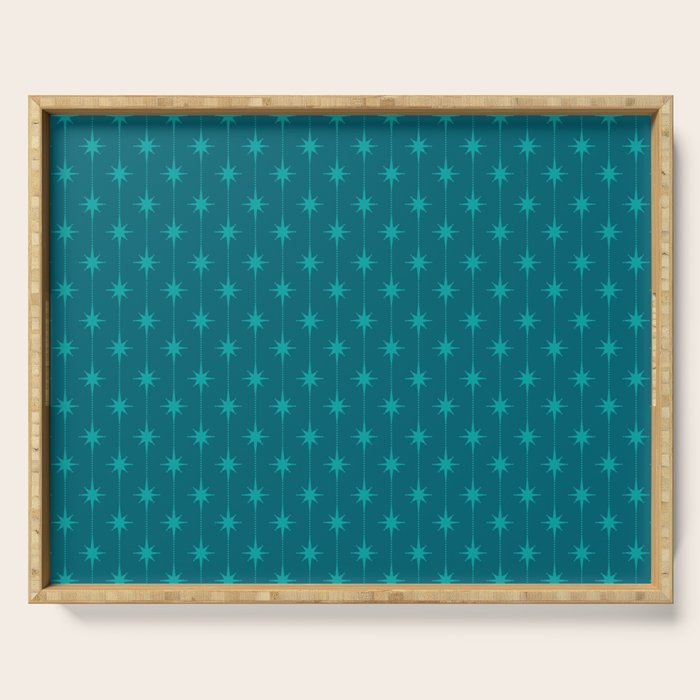 Midcentury Stars and Dots Pattern in Teal Blue and Turquoise Serving Tray Gallery Image 1