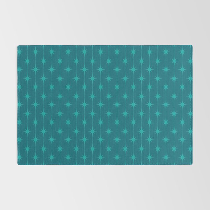 Midcentury Stars and Dots Pattern in Teal Blue and Turquoise Rug Gallery Image 2