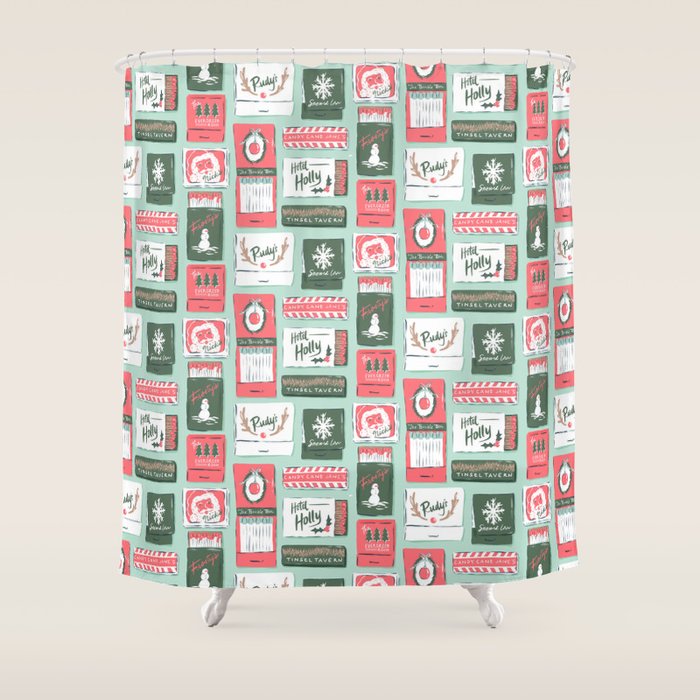 Vintage Christmas Holiday Matchbooks Shower Curtain Gallery Image 1