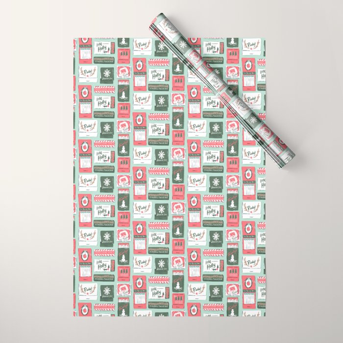 Vintage Christmas Holiday Matchbooks Wrapping Paper Gallery Image 1