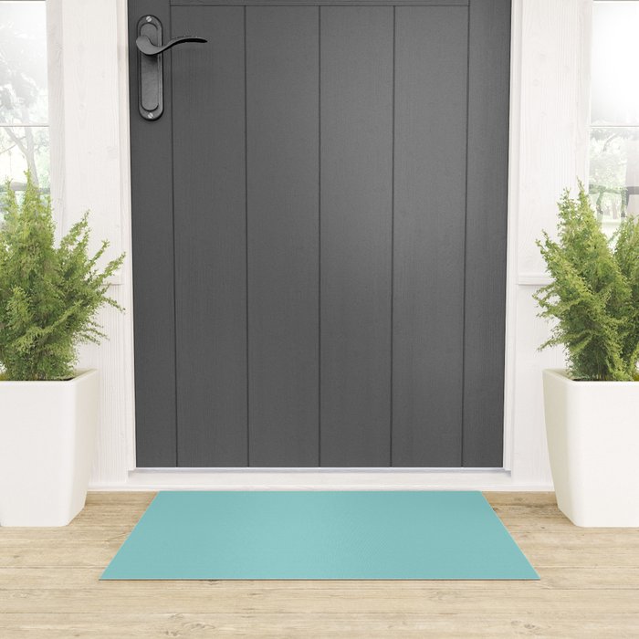 Serene Aqua Blue Solid Color Welcome Mat Gallery Image 3