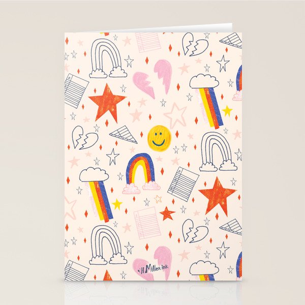 Happy Smiley Face & Retro Rainbows in Dusty Pink Stationery Card Gallery Image 2