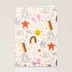 Happy Smiley Face & Retro Rainbows in Dusty Pink Stationery Card Gallery Image 2