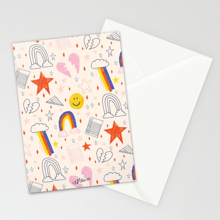 Happy Smiley Face & Retro Rainbows in Dusty Pink Stationery Card Gallery Image 2