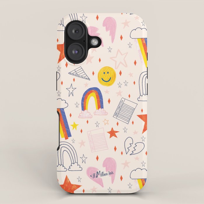 Happy Smiley Face & Retro Rainbows in Dusty Pink iPhone Case Gallery Image 1