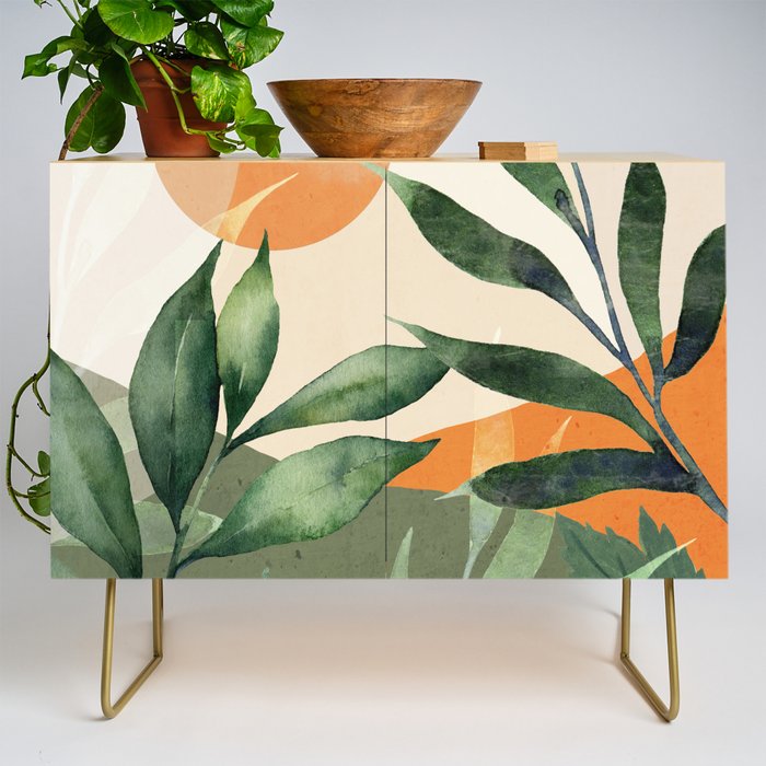 Abstract Art Tropical Leaves 123 Credenza Gallery Image 1